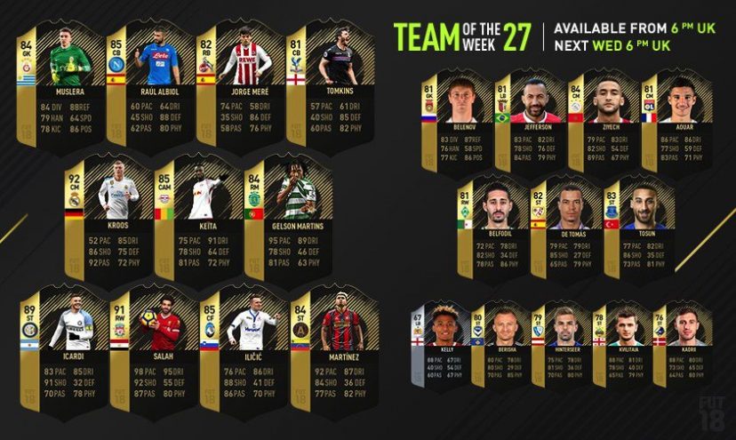NewImage.png TOTW27(Team of the Week 27)の選手一覧