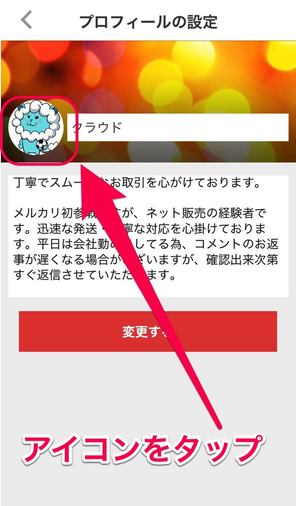 メルカリ Mercari でユーザーアイコンを設定 変更する方法 くものみ