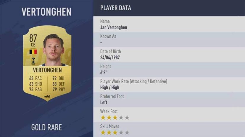 NewImage.png DF(ディフェンダー)ランク9位 87 CB JAN VERTONGHEN